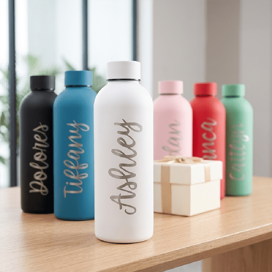 Sports Equipment And Names - Personalized Stainless Steel Water Bottle, Custom